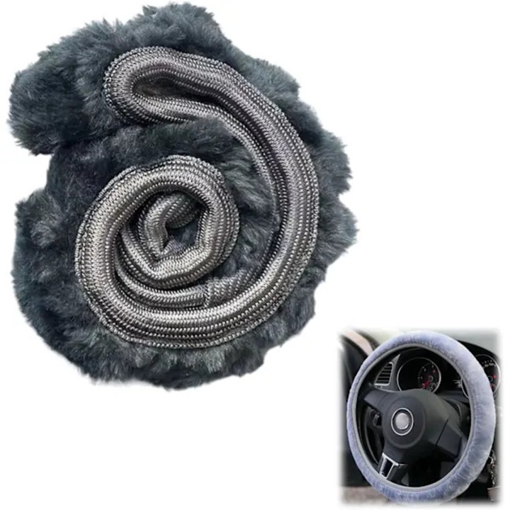 Husa volan, protector volan telescopic din plus dens, antiderapant, gri, pentru volane 36-39 cm, 1 buc