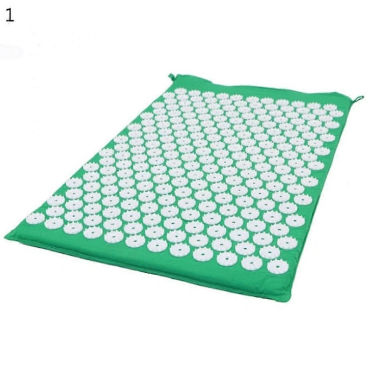 Set 2 bucati, Saltea acupresura si perna de masaj, din material textil cu varfuri din plastic pentru acupresura, usoara si portabila, Verde, 66 x 42 cm