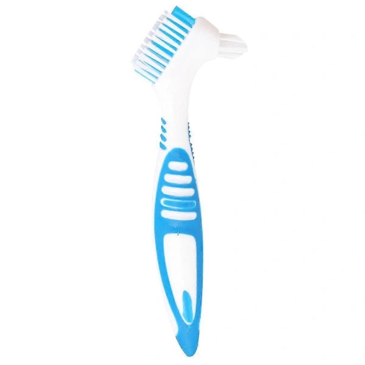Perie pentru proteze, dublu cap, maner siliconic, albastru, 15.7x3x2.6cm