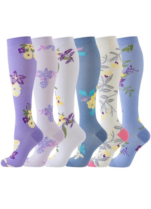 Set 6 sosete compresive sport lungi dama, stretch, multicolor, L/XL