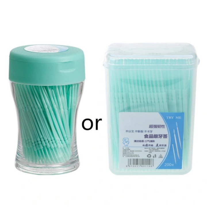 Tandpetare interdentare, betisoare dentare din plastic, calitate alimentara, cap dublu cu periuta moale, fara miros, verde menta, 200 bucati
