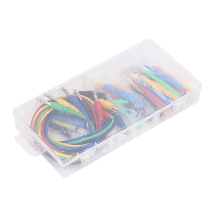 Set cabluri de test banana 4 mm, sonde si cleme, conductivitate buna, materiale PVC cupru PA, varfuri 90°/135°/180°, Multicolor, 30 piese