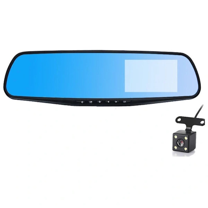 Autó visszapillantó tükör V10 dashcam kamerával, dupla HD lencse elöl és hátul, 3.5 hüvelykes képernyő, 5MP, 90°-os látószög, TF támogatás 32GB-ig, Fekete, 2 db