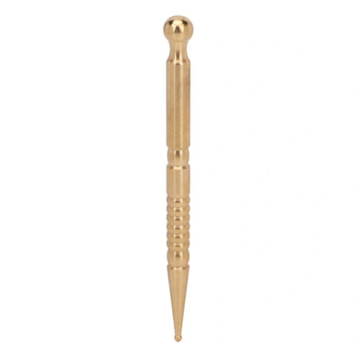 Pen de acupunctura, bastonas acupresura din alama, dublu cap pentru fata si ochi, maner ergonomic antiderapant, auriu, 1 buc