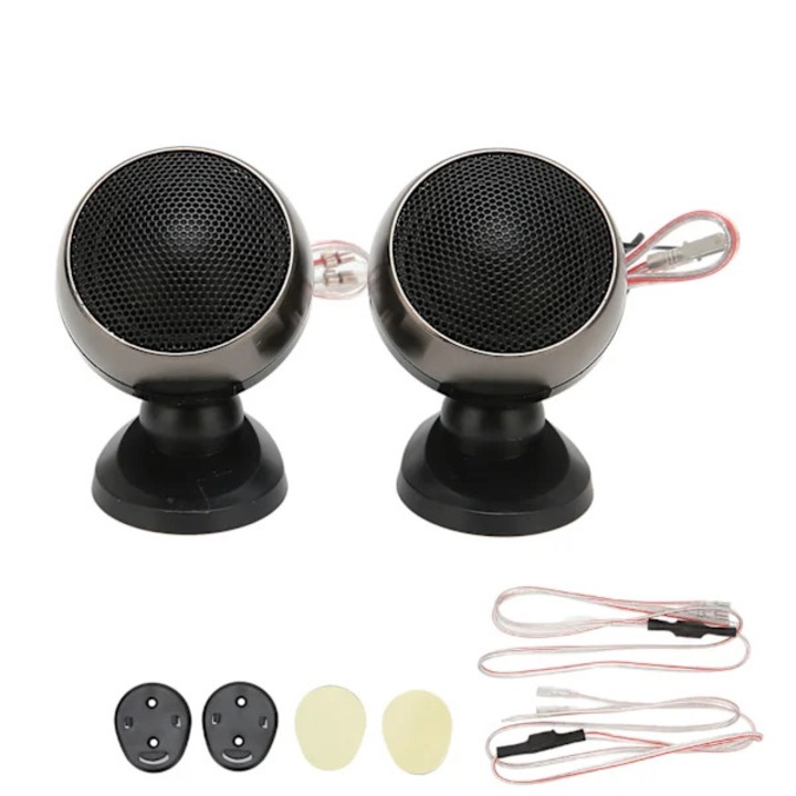 Set 2 bucati, Tweeter auto dom 25 mm cu condensator incorporat, 120W/150W, 4 Ω, 2-22 kHz, negru/argintiu