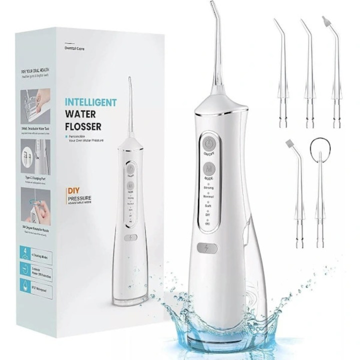 Irigator oral/irigator bucal L8, fara fir, 4 moduri de functionare, 5 duze incluse, reincarcabil, alb, 1 buc