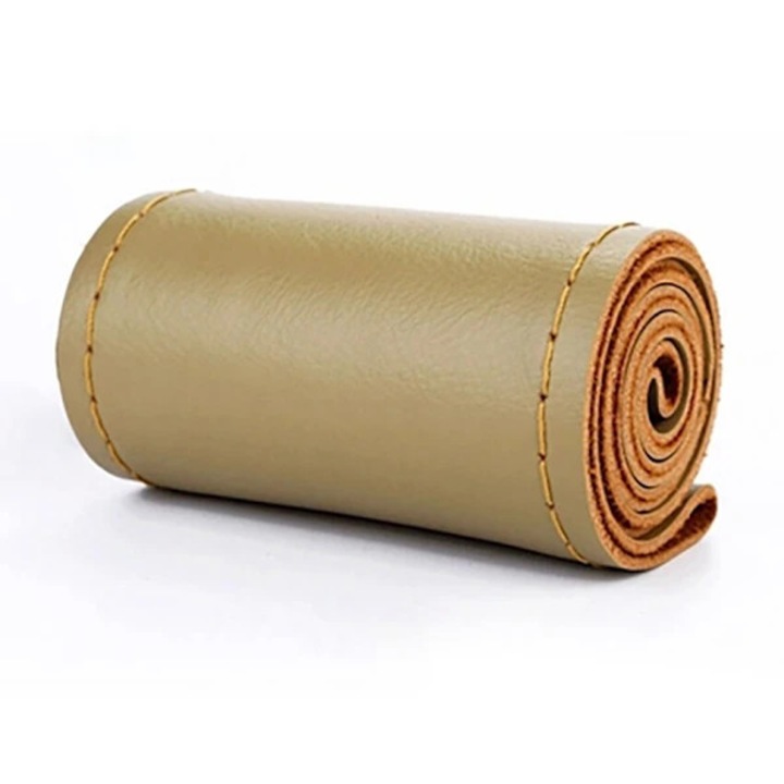 Husa volan/ acoperitor volan, din piele ecologica, cu design poros pentru respirabilitate si aderenta confortabila, include ac si ata pentru cusut, bej, 1 buc, 38 cm