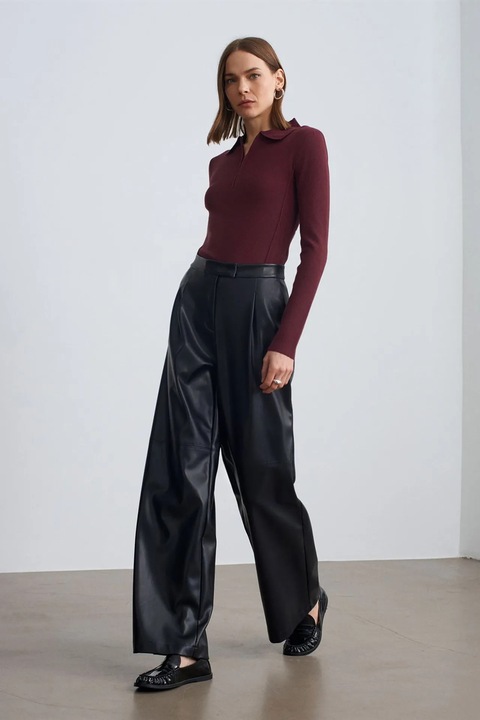 Pantaloni dama, DILVIN, negru, imitatie de piele, Negru
