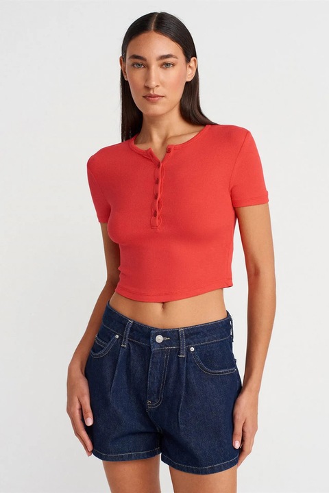 Bluza crop, Dilvin, slim fit, rosu, amestec viscoza cu elastan
