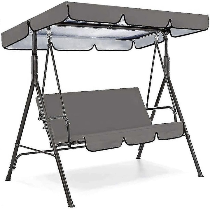 Set 2 piese, Husa copertina si husa sezut pentru balansoar S, din 190T cu acoperire argintata, impermeabila si rezistenta la intemperii, Gri, 195x125x15 cm / 150x50x10 cm