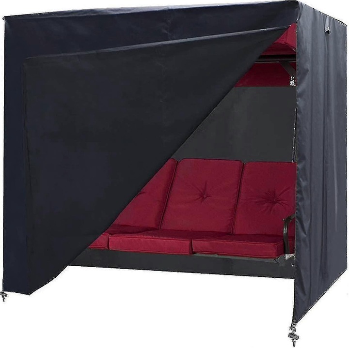 Husa pentru leagan de gradina, din oxford 420D rezistenta la apa, protectie UV, cu fermoare frontale si curele de prindere, negru, 87x49x67 inchi