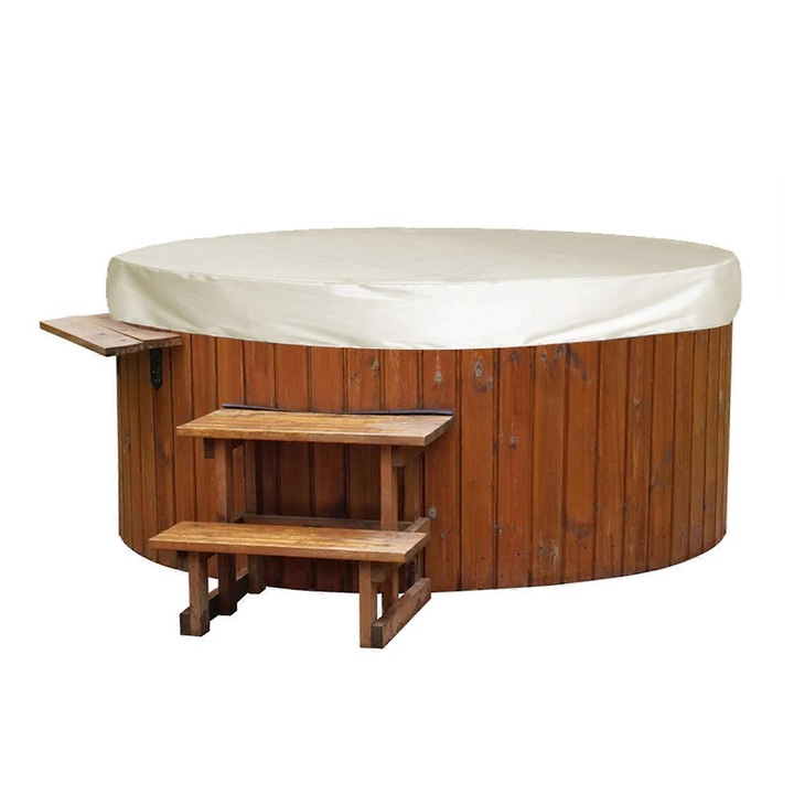 Husa pentru cada rotunda/capac protector pentru jacuzzi, poliester taffeta 190 cu strat argintiu, impermeabila, rezistenta la uzura, Bej, 215x70 cm
