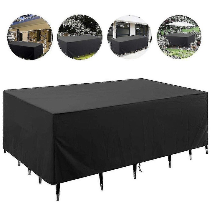 Husa pentru mobilier de gradina, universala 205x104x71 cm, din Oxford 210D, rezistenta la apa si UV, cu snur de strangere si sistem de blocare, cusaturi duble, Negru, 1 buc