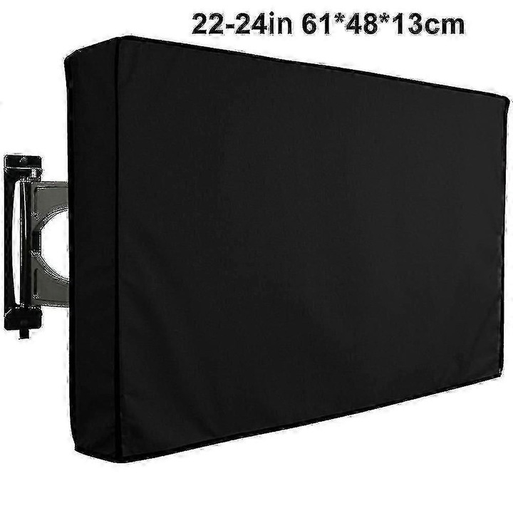 Husa TV 600D Oxford, impermeabila si rezistenta la praf, cu inchidere Velcro, Negru, pentru 22-24 inch (61x48x13 cm), 1 buc