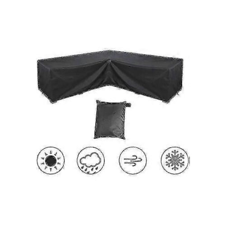 Водоустойчив калъф за външен ъглов диван, издръжлив, универсален, черен, множество размери