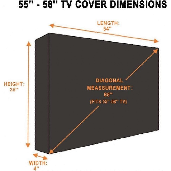 Husa pentru TV de exterior, protectie universala 210D, impermeabila, interior rezistent la zgarieturi, inchidere Velcro cu cusaturi dublu-tesute, Negru, 1 buc