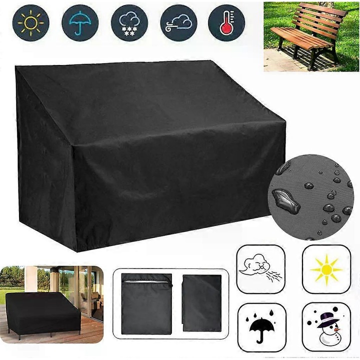 Husa pentru banca de gradina 4 locuri, poliester negru, 190x66x89cm, impermeabila, cu snur