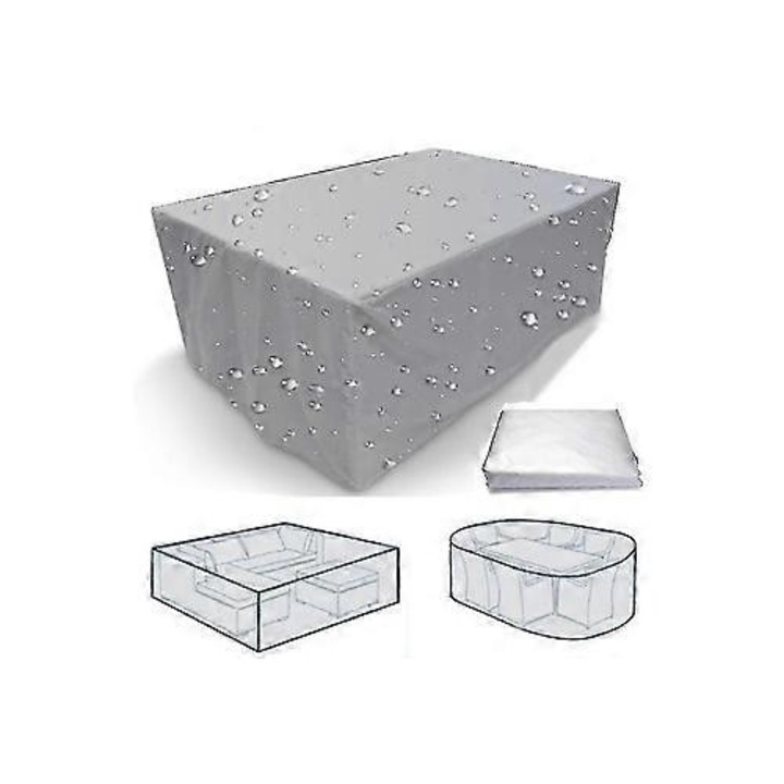 Kerti bútorhuzat (bútorszett védelem) 185x120x65 cm, vízálló, PVC bevonattal, véd eső, por és hó ellen, ezüst/fekete, 1 db