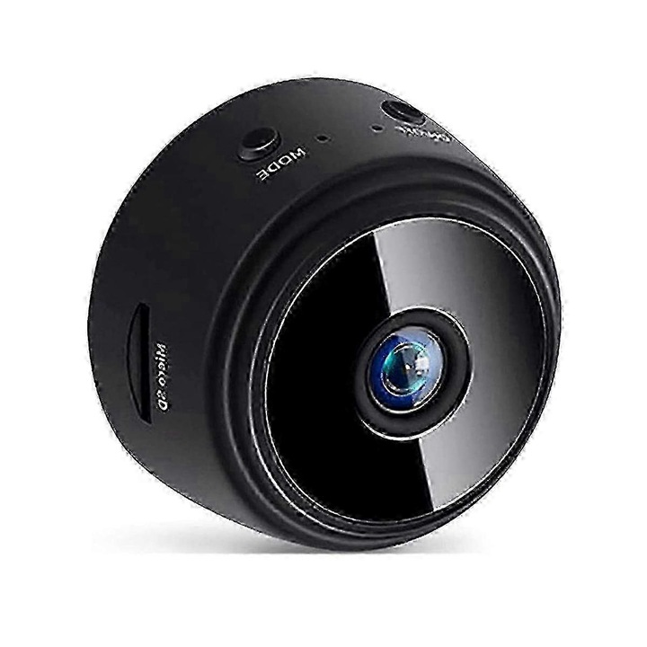 Безжична камера за наблюдение 720p, нощно виждане, широк ъгъл 90°, WiFi и Bluetooth, вграден микрофон, черна, 43x35x25 мм