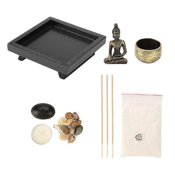 Set suport lumanari Buddha, rasina sticla piatra, 12.5x12.5x3.8cm