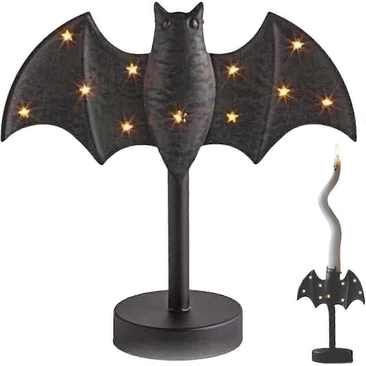 Suport lumanare LED cu liliac, decor Halloween, iluminare ambientala, 1 buc, negru