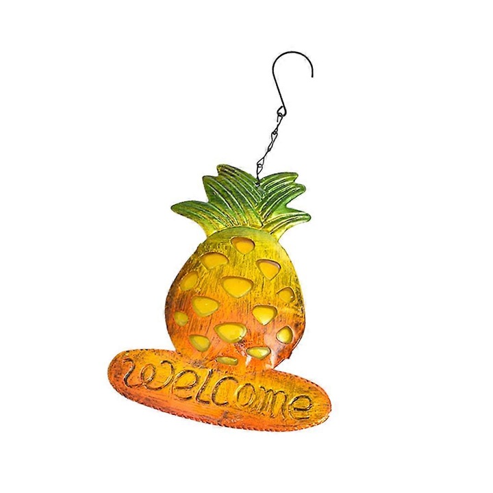 Ananász fali dekoráció vasból, harangokkal díszítve, kézzel készített, sárga, 31x17.5x3 cm, 1 db