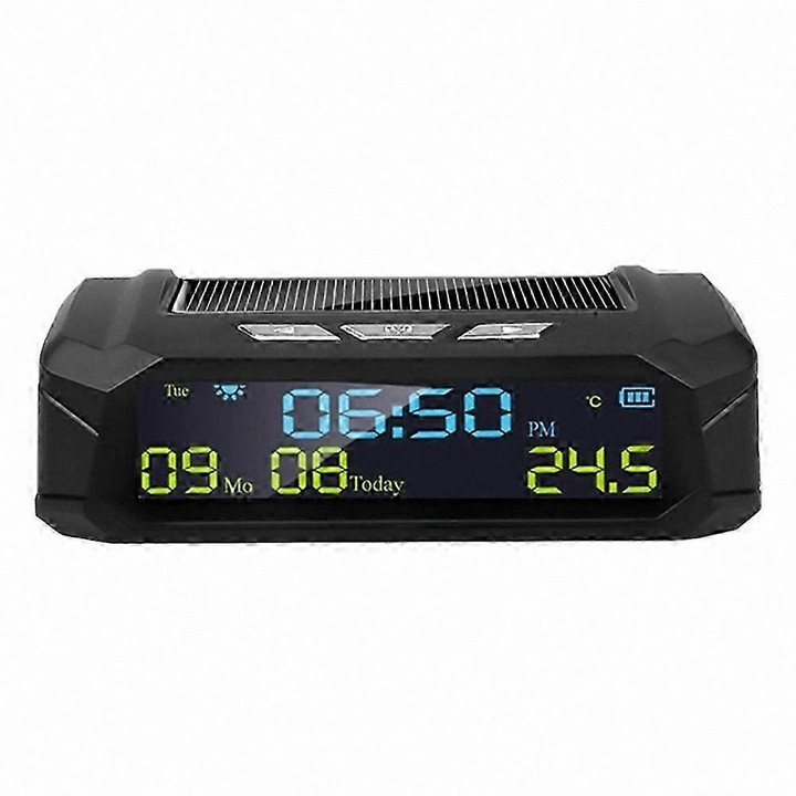 Ceas digital auto solar, LCD, negru, 9x6.5x3cm
