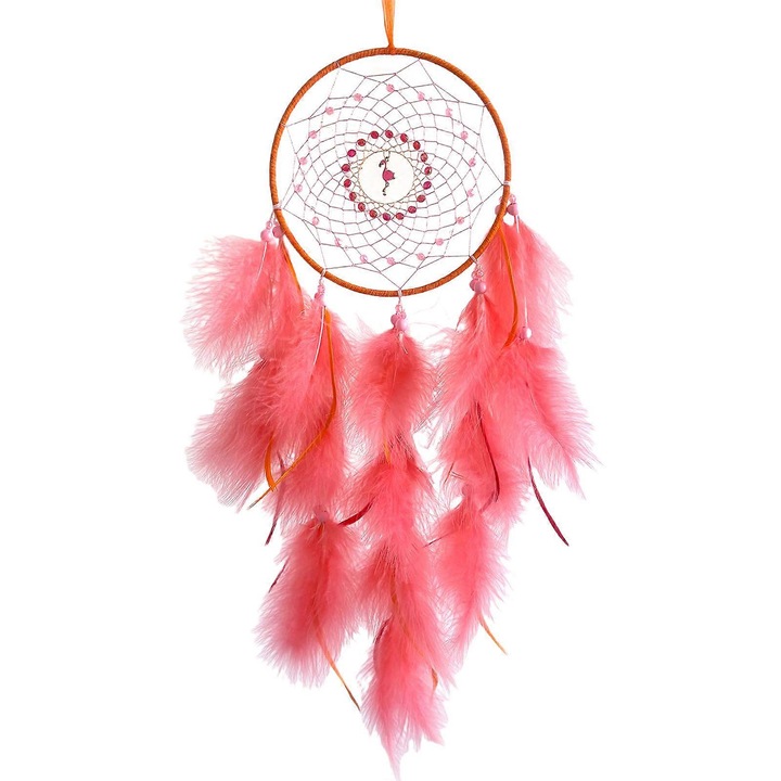 Kézzel készített Dreamcatcher fali dekoráció, színes tollak, 73cm