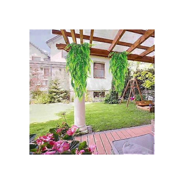 Planta artificiala suspendata, Persian Fern, din plastic, frunze tip feriga, pentru decor nunta, terasa si balcon, Verde, Set 2 bucati, 83 cm