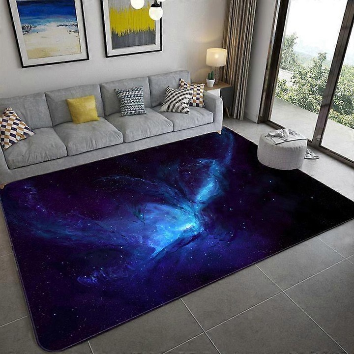Детски килим 3D сини звезди, мек фланел, противоплъзгащ, 40x60cm-160x235cm