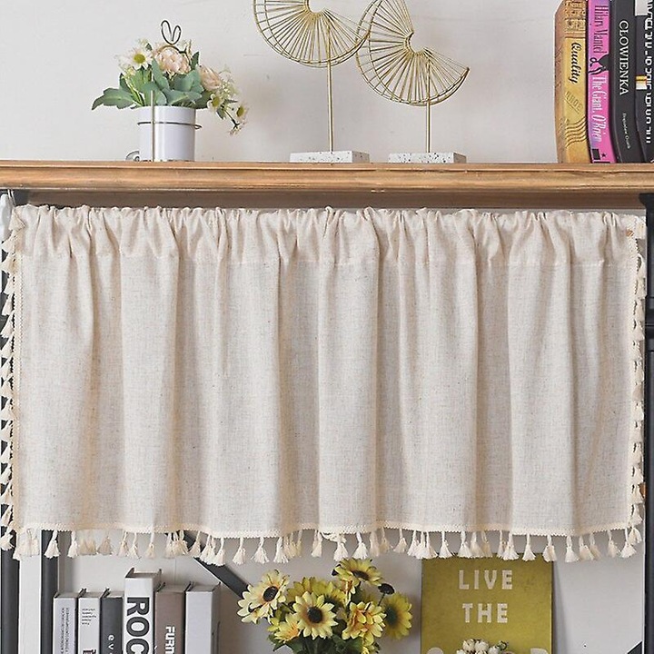 Perdele scurte, bumbac si in, stil nordic, rosu, 150x45cm