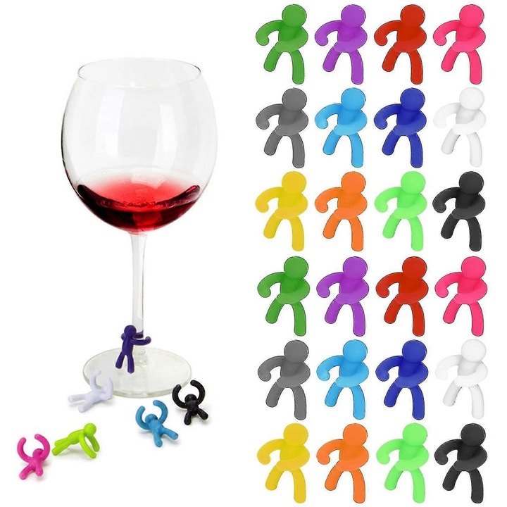 Set 24 marcatoare pahare silicon multicolor 24 buc