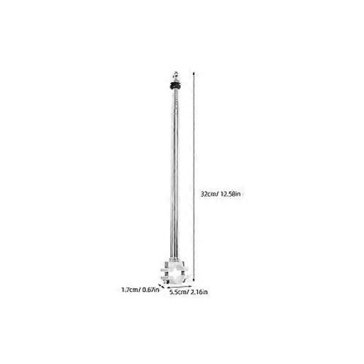 Suport tija steag/montura pentru motocicleta si bicicleta, din aliaj de aluminiu si otel, reglabil 32-106 cm, argintiu, 1 buc