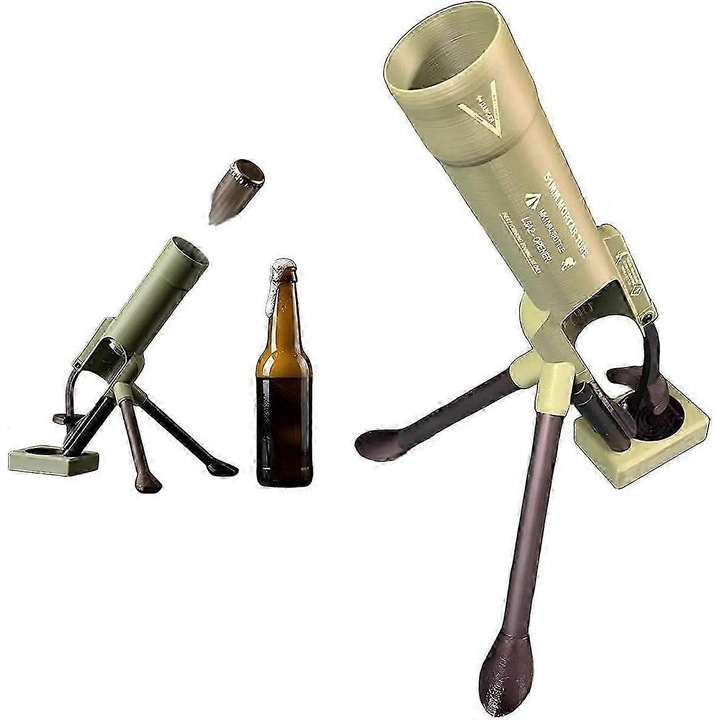 Deschizator sticle/deschizator bere tip mortier 51mm, metal robust, lansator de capace, operare fara maini, khaki/negru, 1 buc