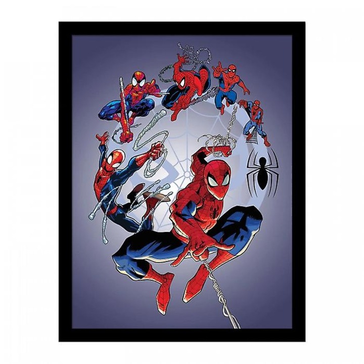 Poster in rama Spider-Man Circle, print tiparit, oficial licentiat cu personaj Spider-Man, Negru/Multicolor, 1 buc