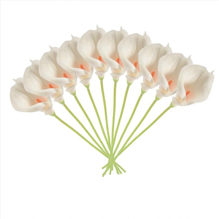 Buchet 10 flori Calla Lily latex alb 33x5cm real touch