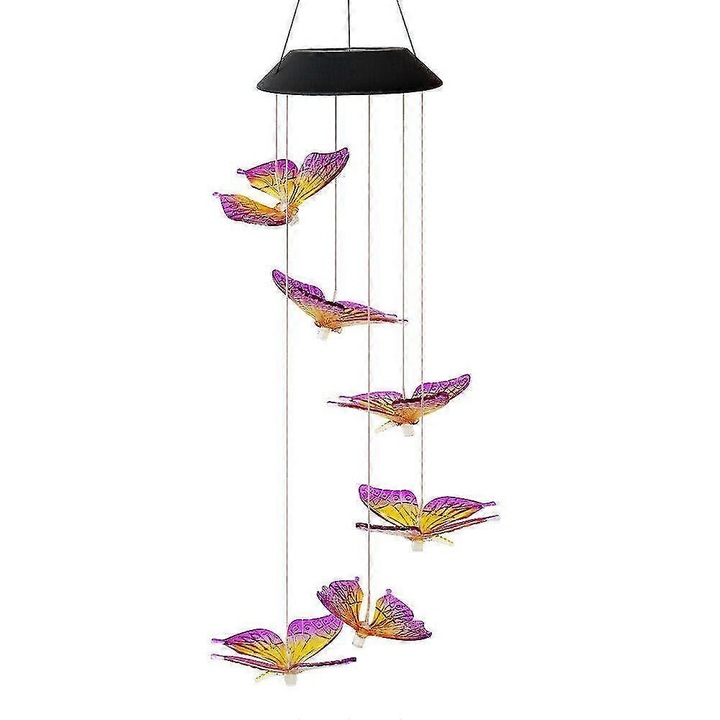 Слънчева лампа/гирлянд за градина Butterfly слънчев панел, IP55 водоустойчив, LED с променящи се цветове, Многоцветен, 1 бр