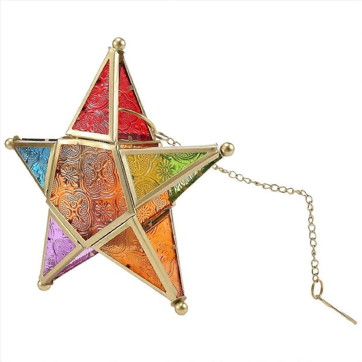 Suport lumanare sticla colorata stea 20x5.5x20cm multicolor