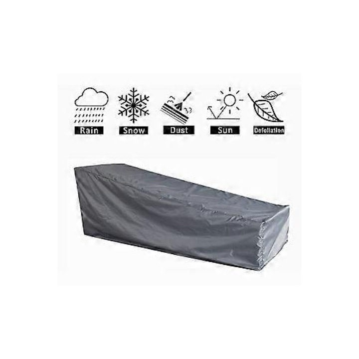 Set 2 bucati, Husa pentru sezlong 208x76x41/79 cm, poliester 190T argintat, rezistenta la apa si UV, cu cordon de strangere, Gri, 2 x husa, 2 x sac depozitare