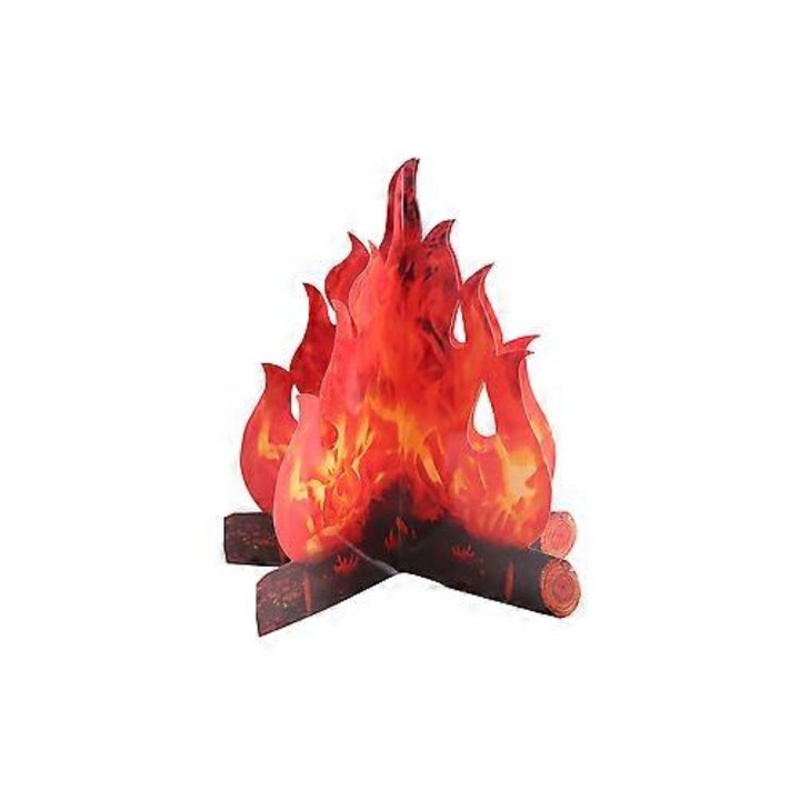 Decoratiune/ornament foc de tabara 3D din carton, reutilizabila, pliabila, 30x27 cm, negru/rosu, 4 bucati