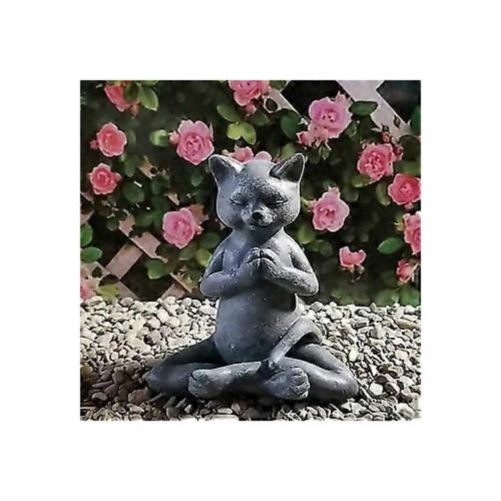 Dekoratív meditációs szobor, műgyantából, természetes kő hatású felülettel, állat emlékére, Szürke, 13x11x7.5 cm, 1 db