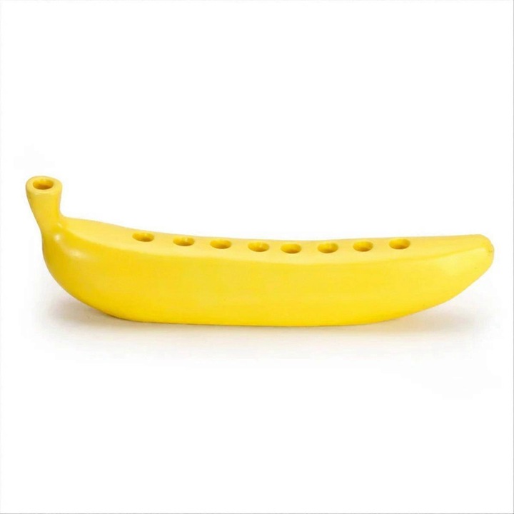 Suport lumanare, model banana, rasina, galben, 15x5x5cm