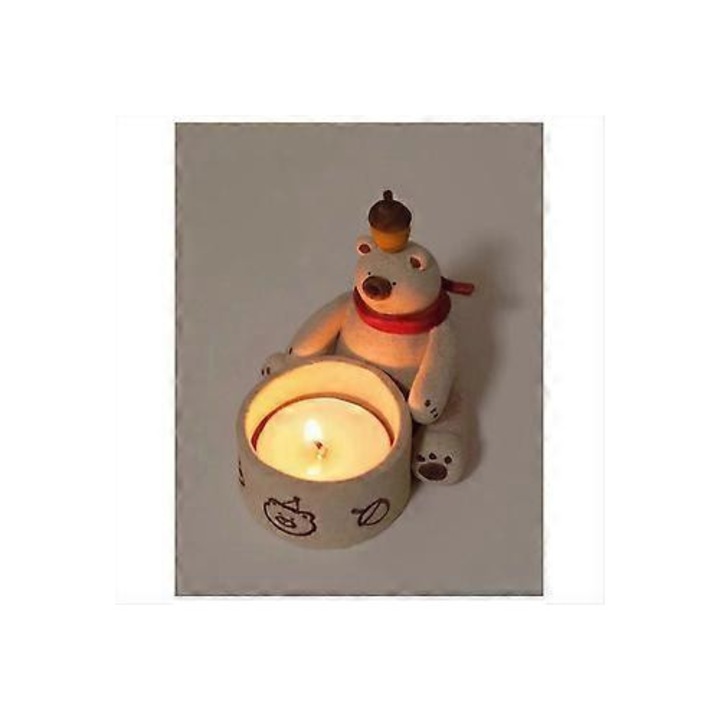 Suport lumanare urs rasina, decor, maro, 10x8x12cm