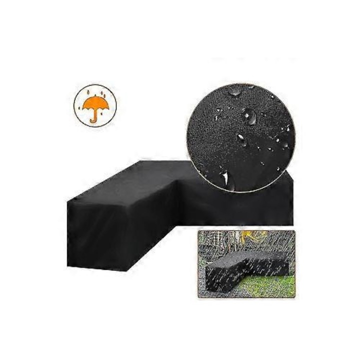 Husa pentru coltar, husa pentru mobilier de gradina, in forma de V, din material oxford, impermeabila, rezistenta la UV, anti-decolorare, rezistenta la rupere, cu spate laminat fara PVC si curele antivant, negru, 155x95x68 cm, 1 buc