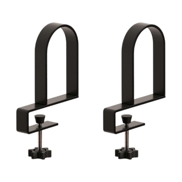 Set 2 bucati, suporturi pentru carti cu prindere clema, din fier, design inovator, negru, 15x2x15 cm