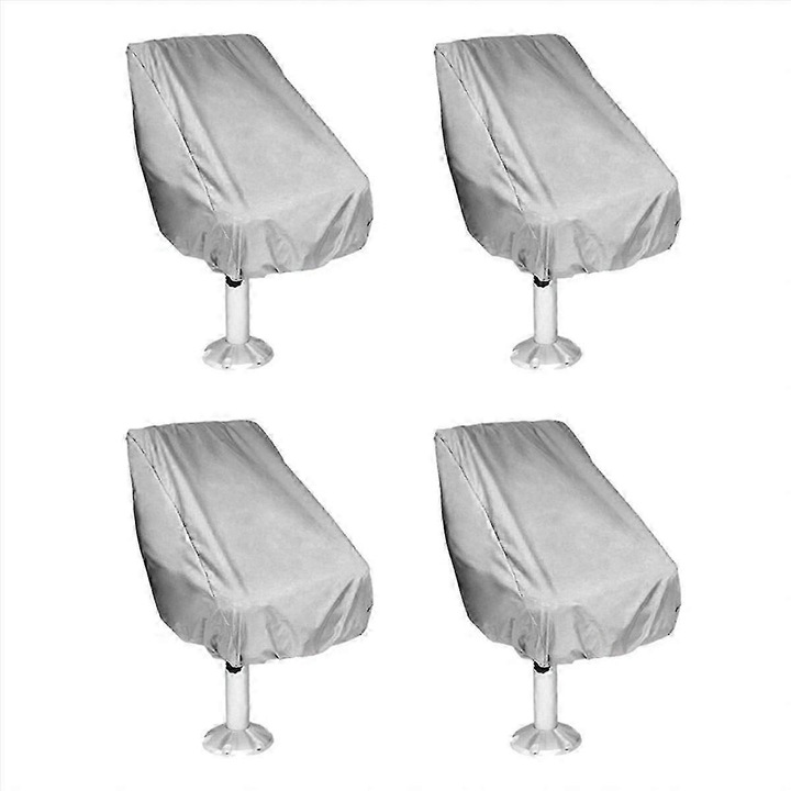 Set 4 bucati, Huse pentru scaune de barca, protectii scaun ponton, rezistente la apa si UV, poliester argintat 190T, gri argintiu, 61 x 56 x 64 cm