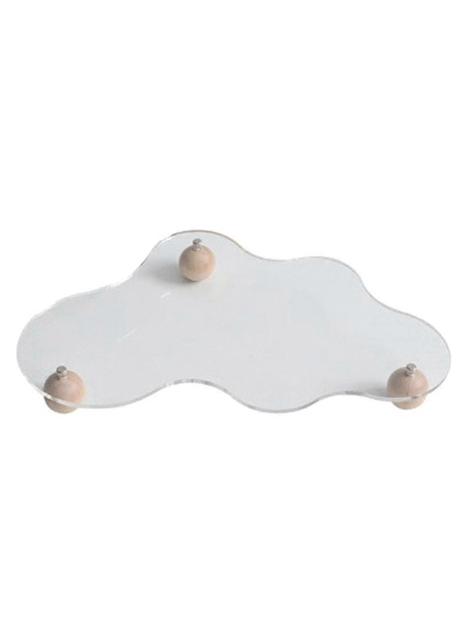 Tava organizator / suport de expunere bijuterii din acril, forma neregulata tip nor, picioare din lemn, transparent, 30 x 20 cm, 1 buc.
