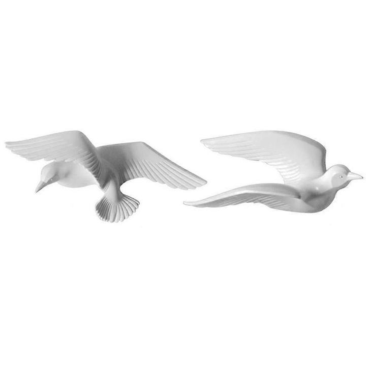 Fali dekoráció, sirály alakú gyanta dísz, tartós, környezetbarát, könnyen felszerelhető, fehér, 2 darab, 21x9.5x8cm/27.5x11x6.5cm