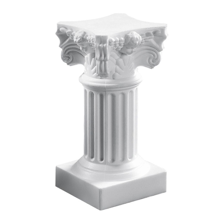 Stalp decorativ/pilon roman mini, din plastic, cu aspect retro, usor si rezistent, Alb, 1 buc
