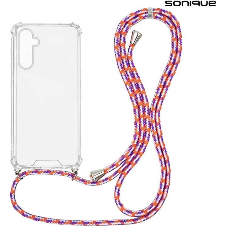 Sonique, husa telefon din silicon cu spate acrilic, antishock cu snur, Armor Clear, corai multicolor, compatibil Samsung Galaxy A16 4G/5G
